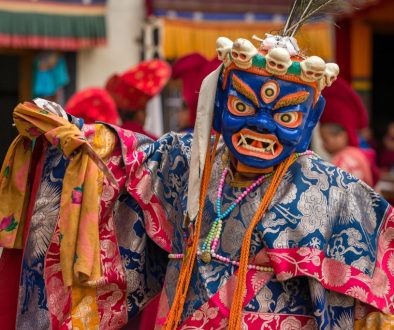 Lamayuru, India - June 21, 2017: Unidentified monk in mask perfo