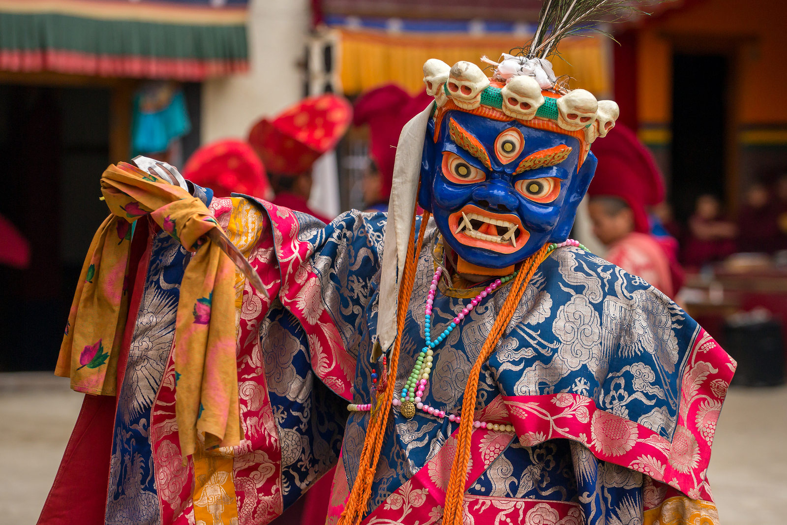 Lamayuru, India - June 21, 2017: Unidentified monk in mask perfo